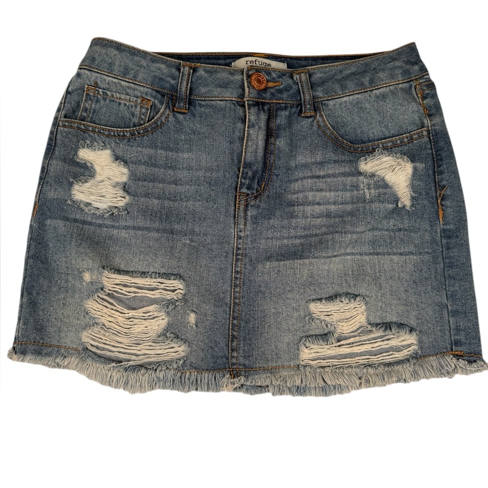 Refuge Skirt Women’s Size Medium Blue  Distressed Denim Mini Skirt